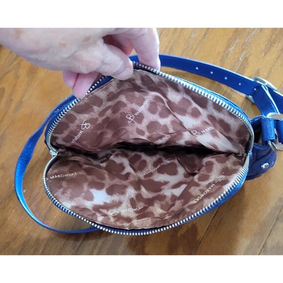 B. Makowsky Leather Bag Purse Blue Cross Body Shoulder Strap Silver Studs - Picture 12 of 16